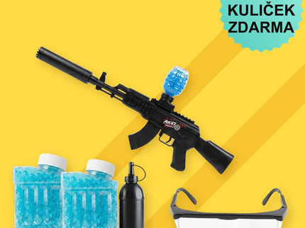 BLASTRO AK47 STARTER SET – obsah: AK47, 2× 20 000 kuliček, plnicí lahev, ochranné brýle