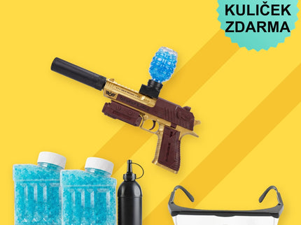 BLASTRO GOLDEN STARTER SET – obsah: GOLDEN, 2× 20 000 kuliček, plnicí lahev, ochranné brýle